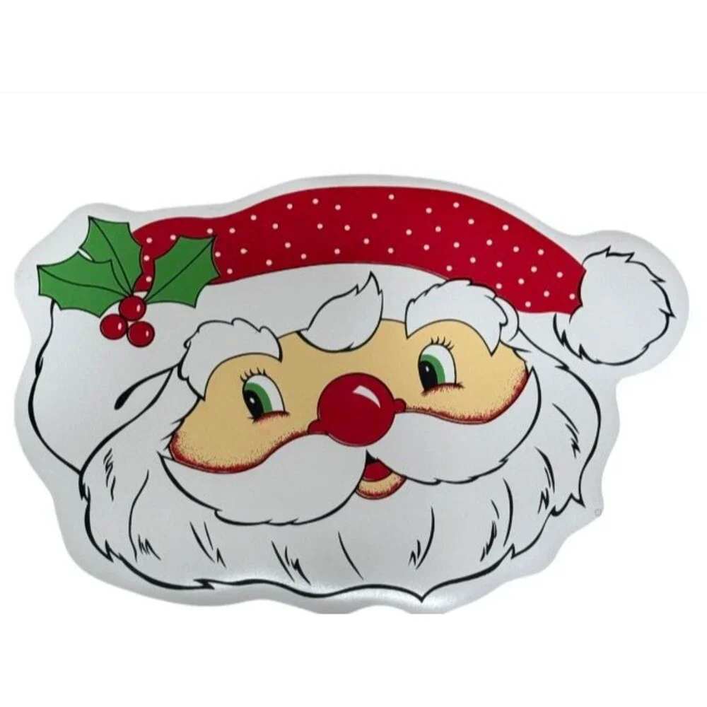 Vintage Santa Claus Face Vinyl Placemats Christmas Holiday Serving Decor‎ Set 3